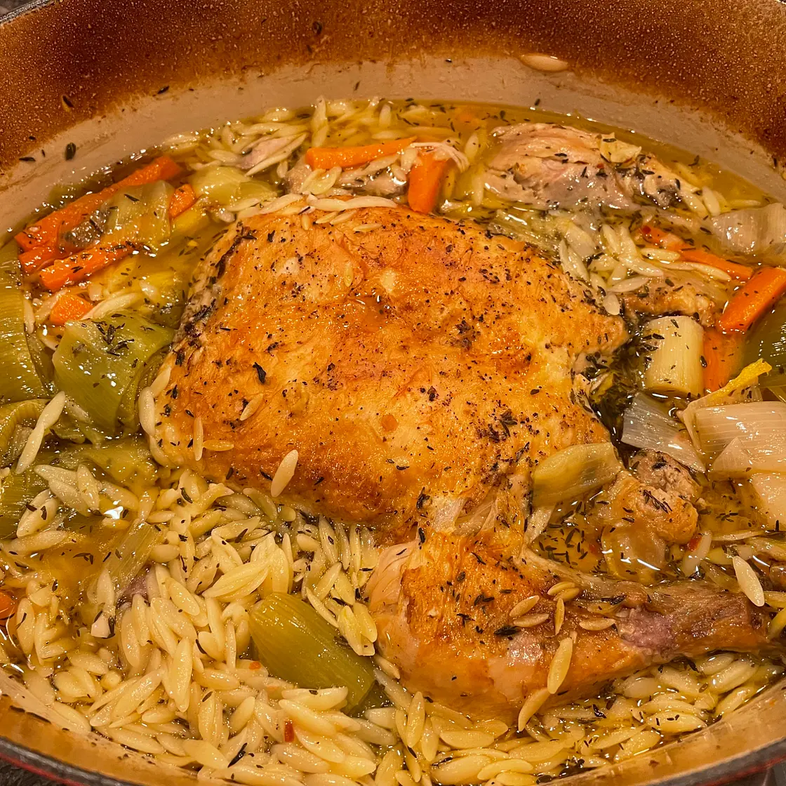 Chicken in a Pot with Lemon Orzo