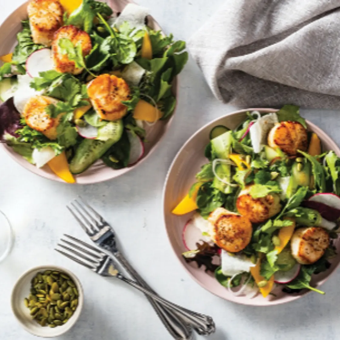 Shaved Salad with Seared Scallops (More...Test Kitchen p. 326)