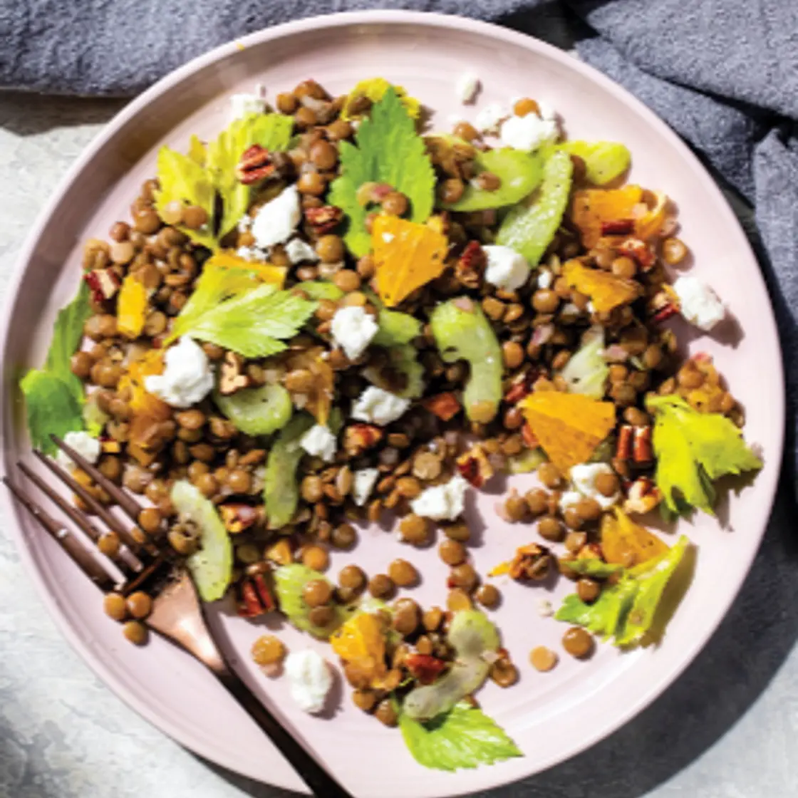 Lentil Salad with Oranges, Celery, and Feta (More...Test Kitchen p. 200)