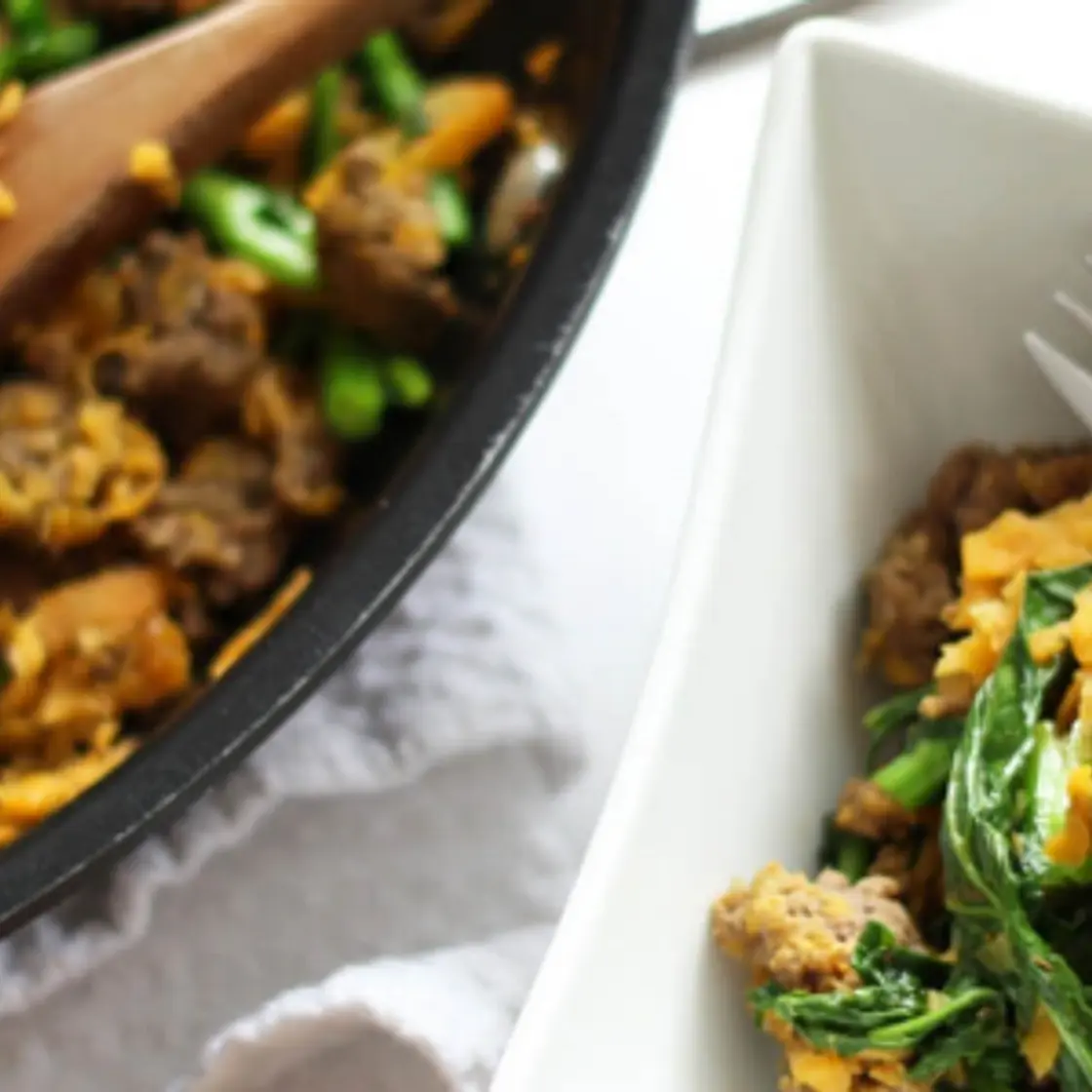 Beef, Sweet Potato & Rapini Skillet