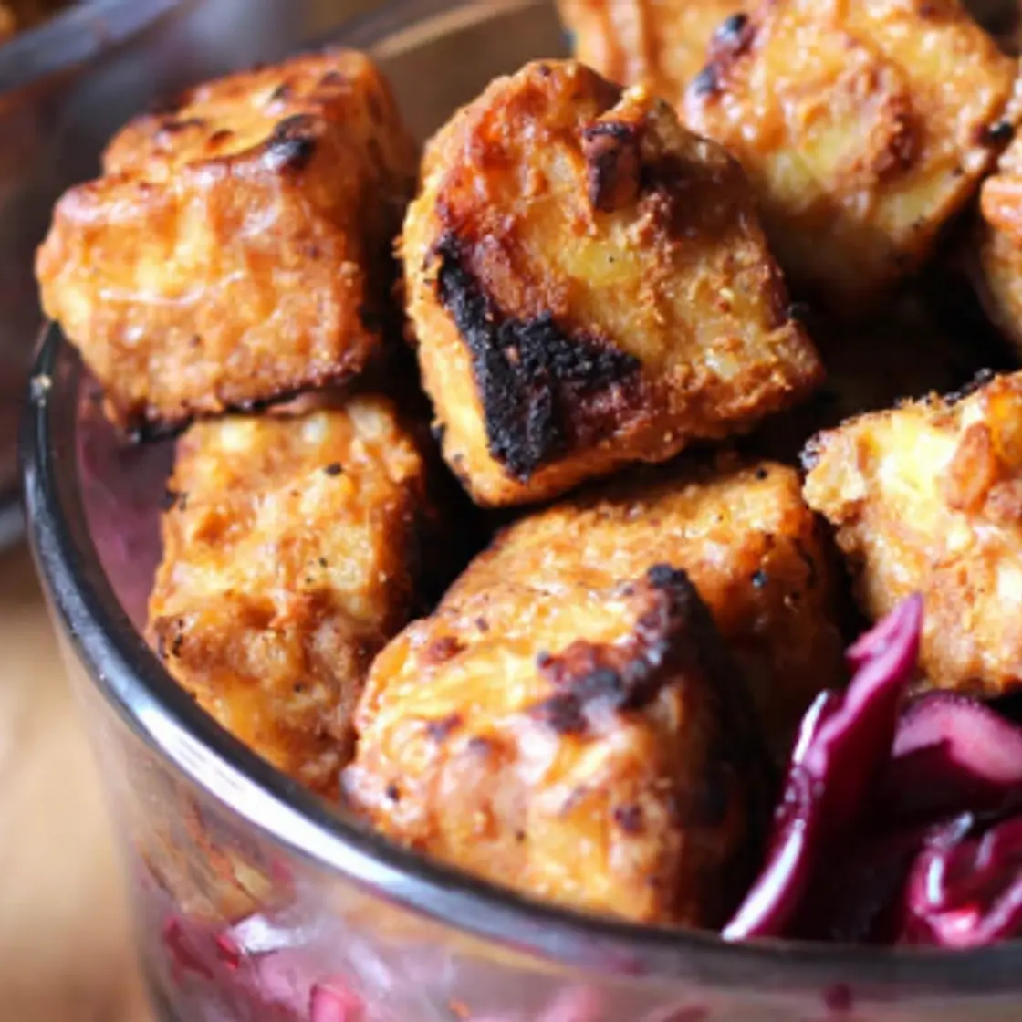 Peanut Tempeh with Purple Cabbage Slaw