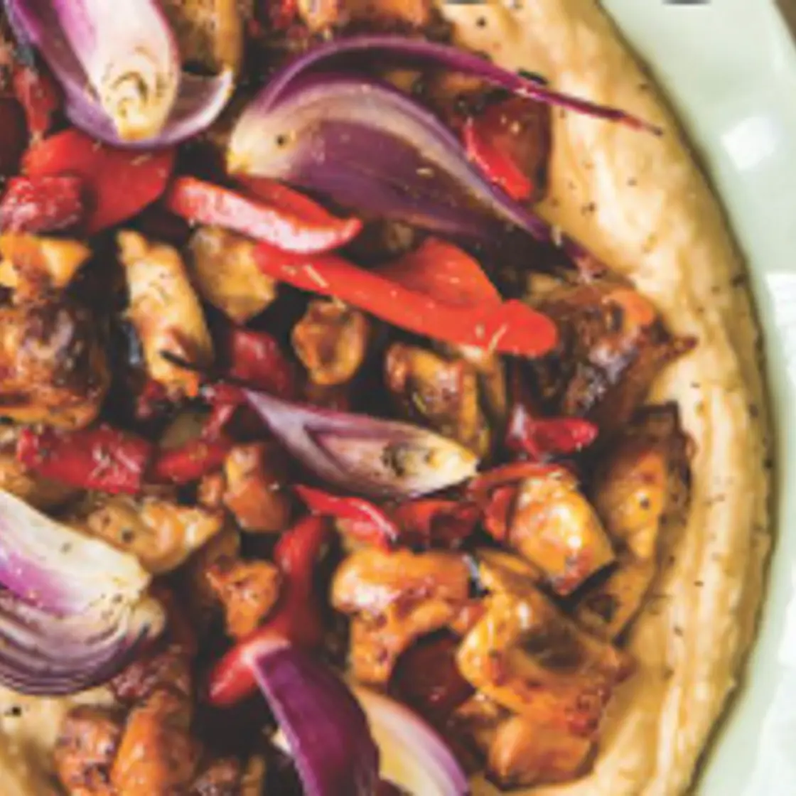 Roasted Red Pepper Chicken with Lemony Garlic Hummus (30-Minute Med...101 p. 240)