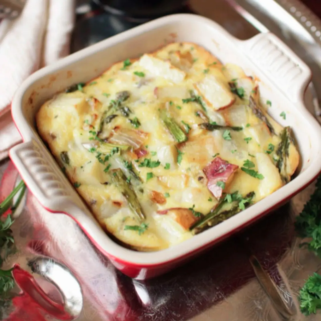 Roasted Potato and Asparagus Crustless Quiche For One