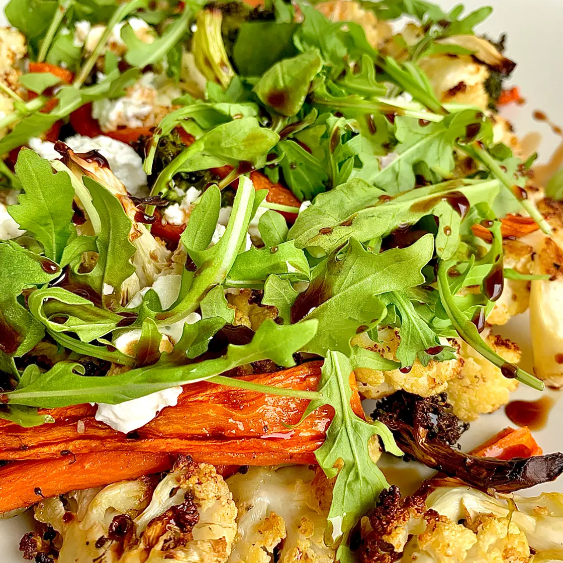 Roasted Vegetables With Arugula and Garlic Herb Goat Cheese