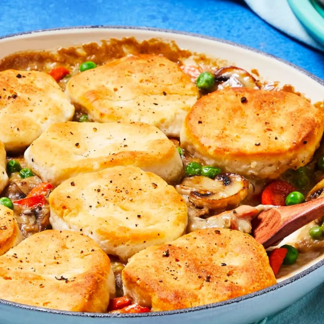 Mushroom Biscuit Pot Pie with Peas & Thyme Gravy