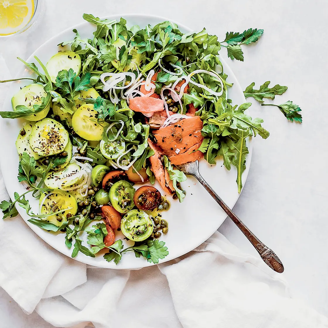 breakfast salad with lox and herbs