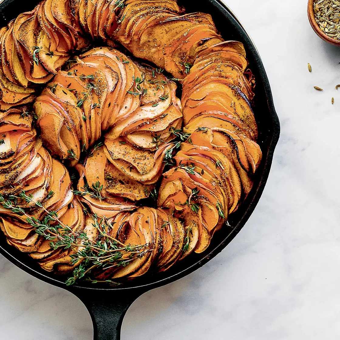 sweet potatoes and apples with fennel-cardamom dust