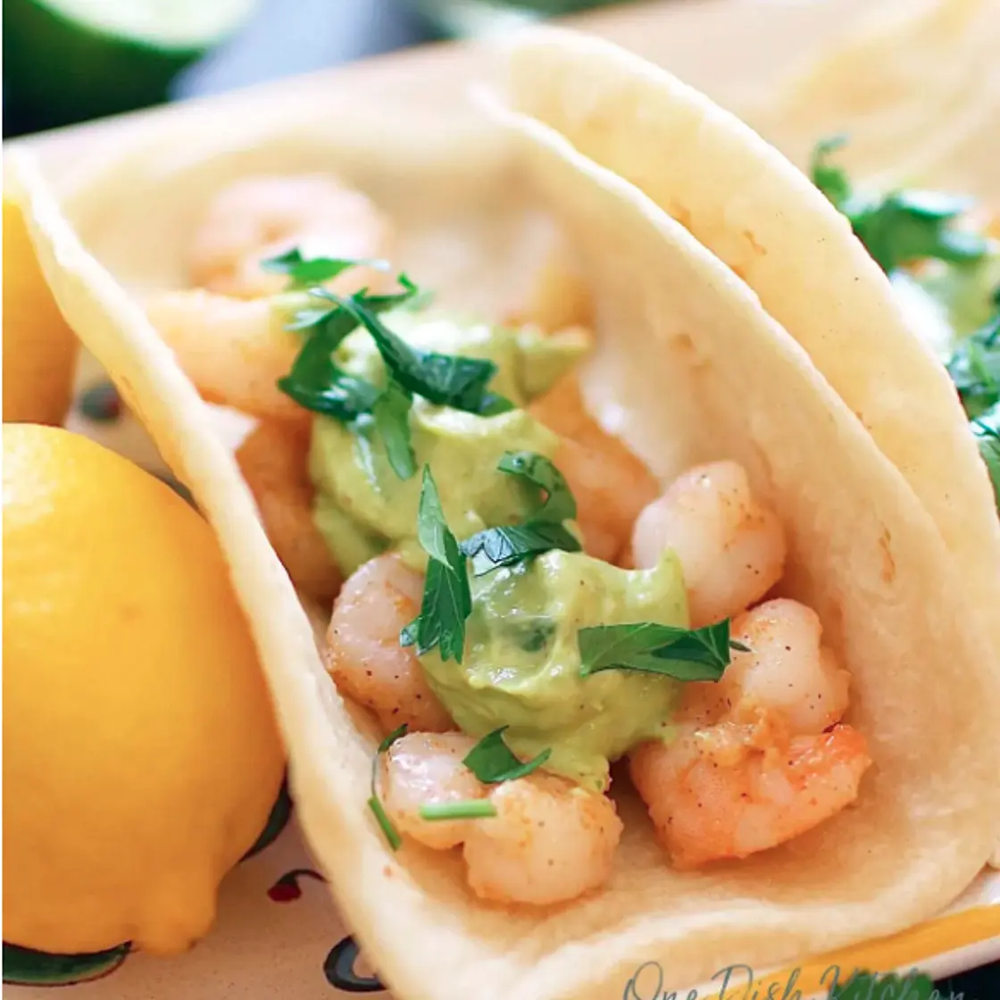 Shrimp Tacos With Creamy Avocado Sauce For One