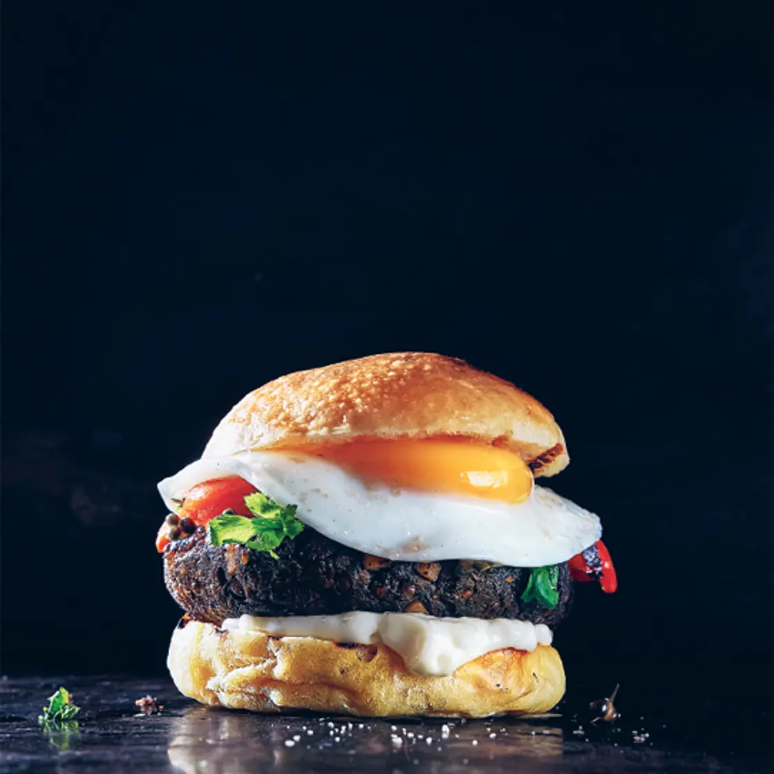 BLACK BEAN AND KING OYSTER BURGER
