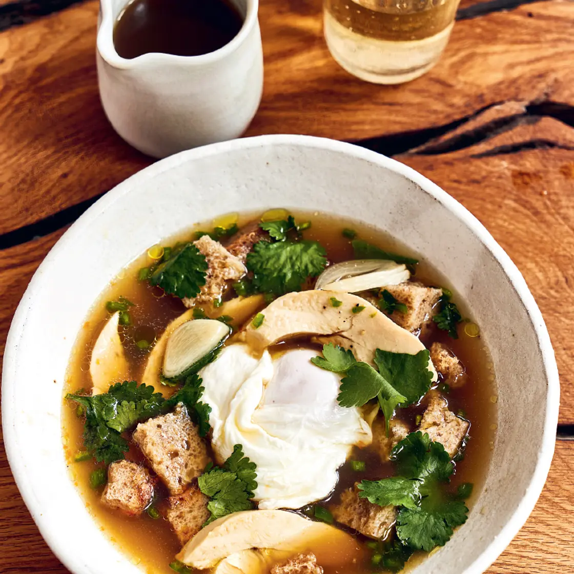 PORTUGUESE CHICKEN, CORIANDER AND GARLIC SOUP