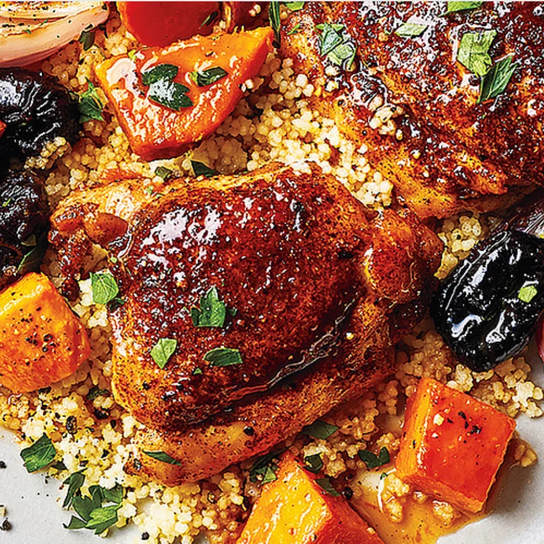 Chicken Thighs w Sweet Potatoes & Prunes