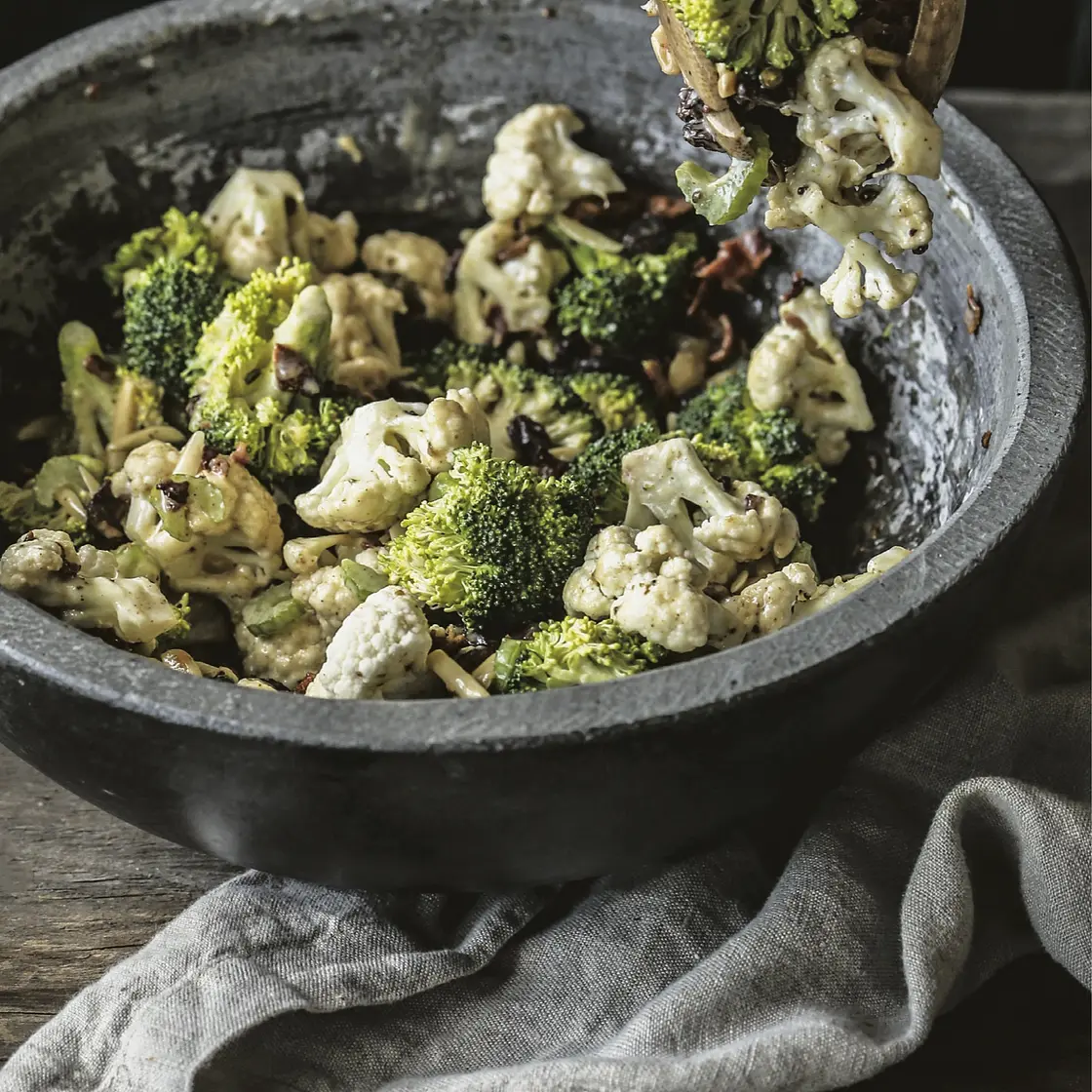 BROCCOLI AND CAULIFLOWER SALAD WITH CURRIED DRESSING