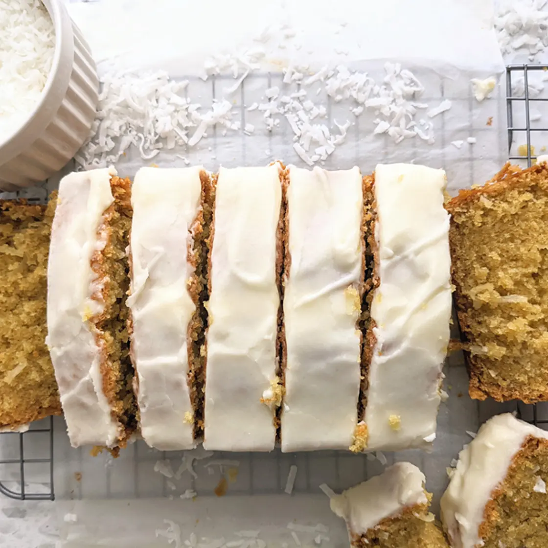 Coconut loaf cake with pineapple glae