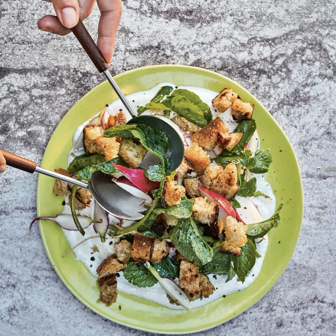 Radishes and Croutons with Horseradish Dressing