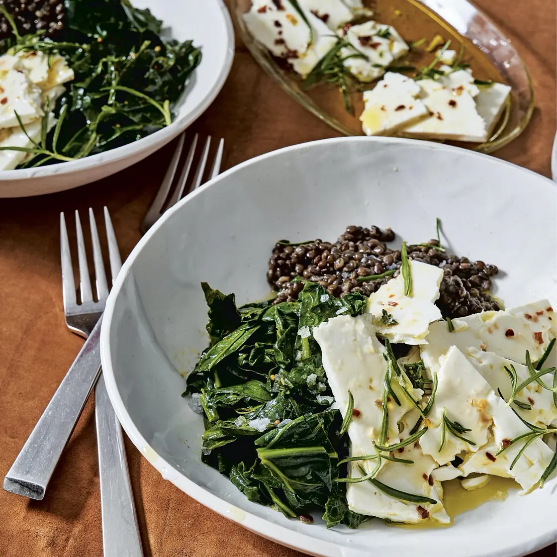 Lentils, Greens, and Marinated Feta
