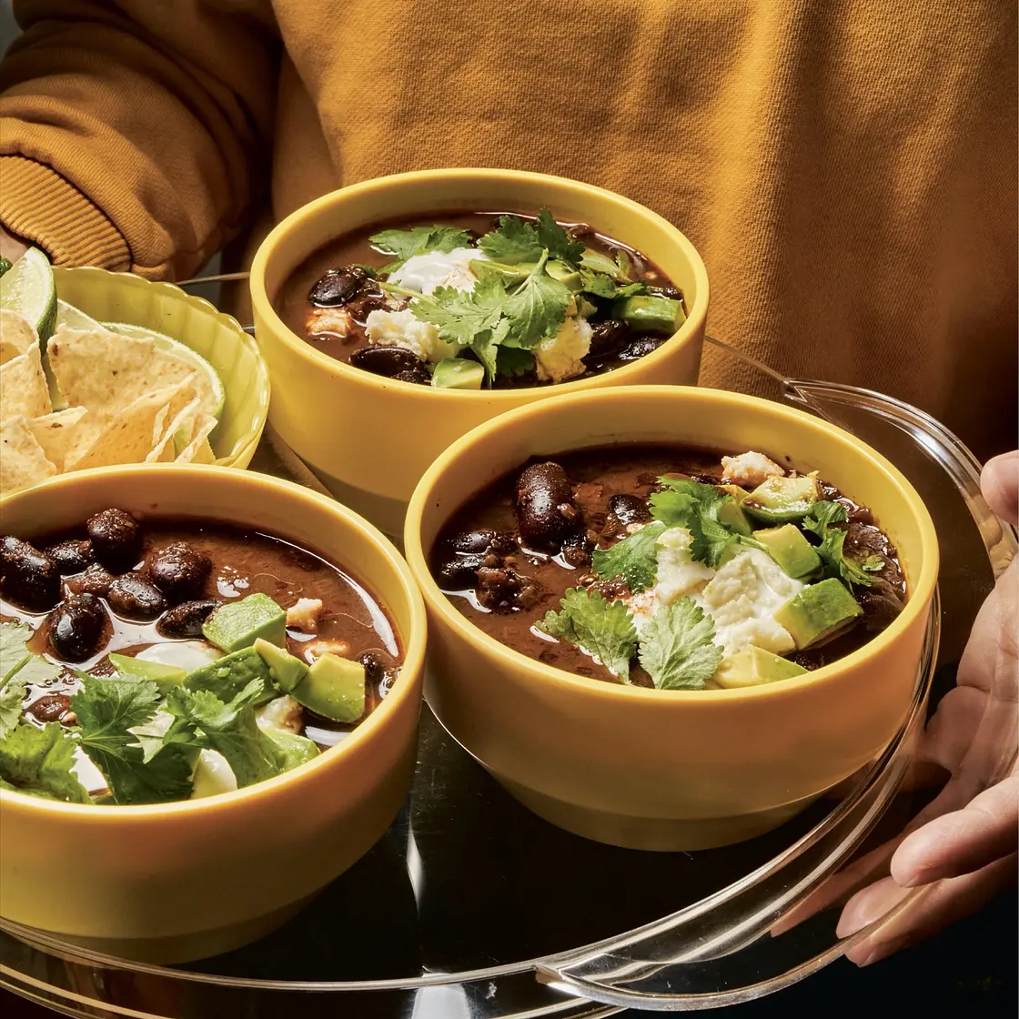 Black Bean Soup with Topper Whoppers