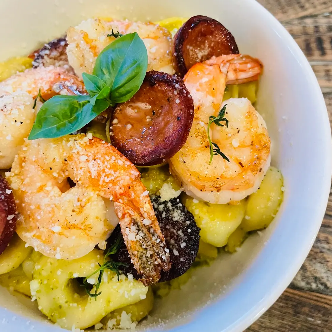 Pesto Tortellini with Shrimp & Andouille