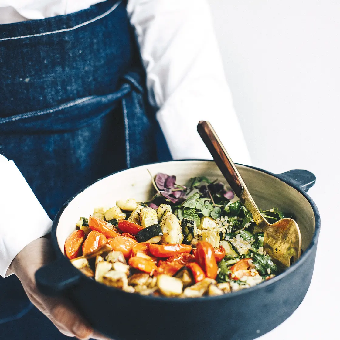RAINBOW GARDEN SALAD WITH EGGPLANT + CHERRY TOMATOES + ZUCCHINI + ARUGULA + QUINOA