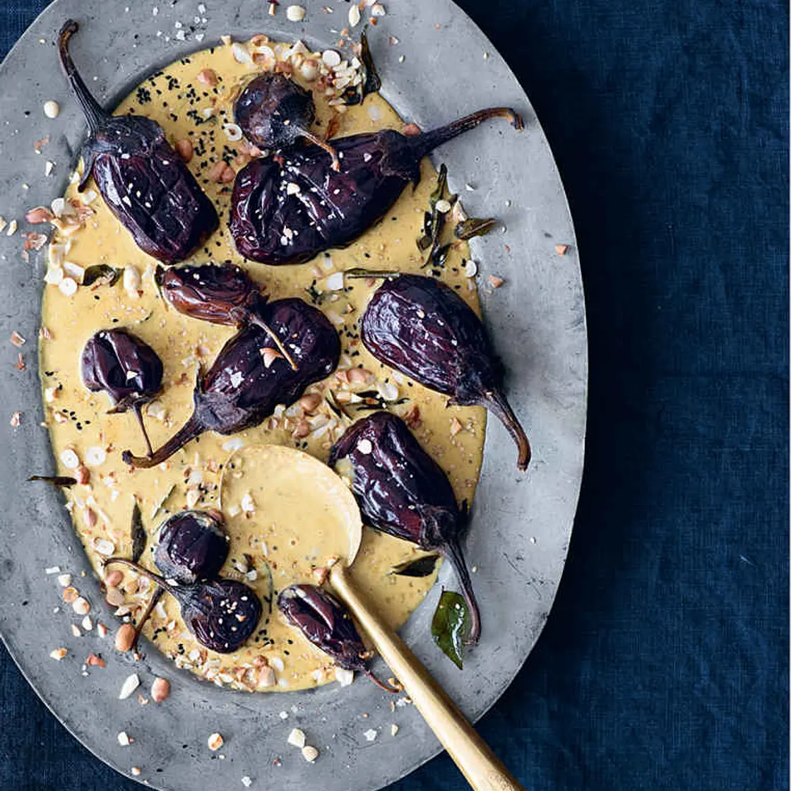 BAGHARE BAINGAN PEANUT, SESAME AND COCONUT AUBERGINES