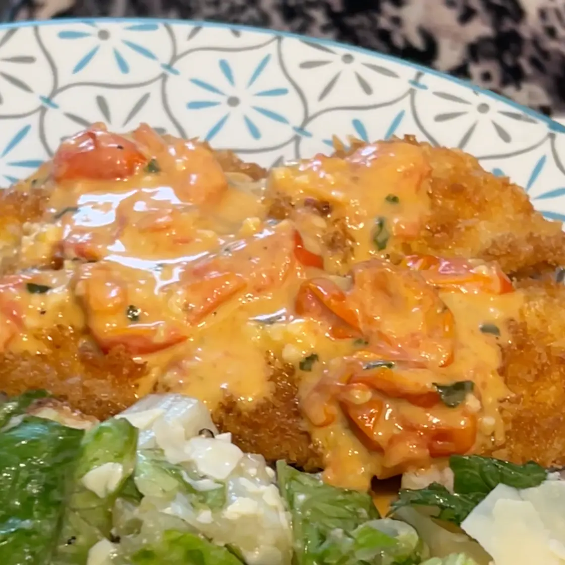 Fried Fish with Tomato Cream Sauce