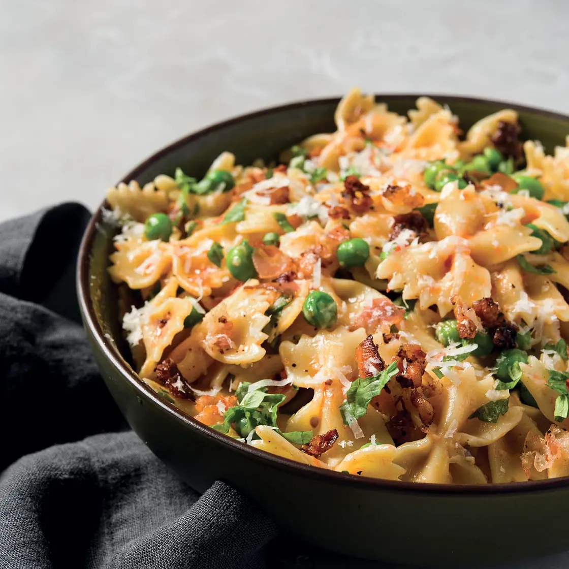 Farfalle with Tomatoes, Peas and Pecorino