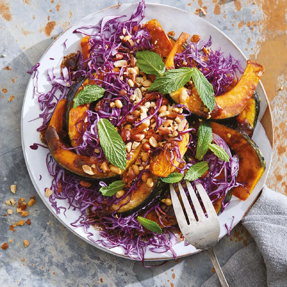 kabocha squash with herbs and cabbage