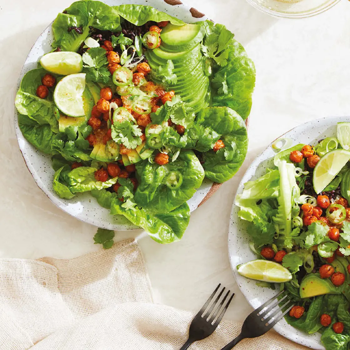 crispy chickpea and avocado rice bowl