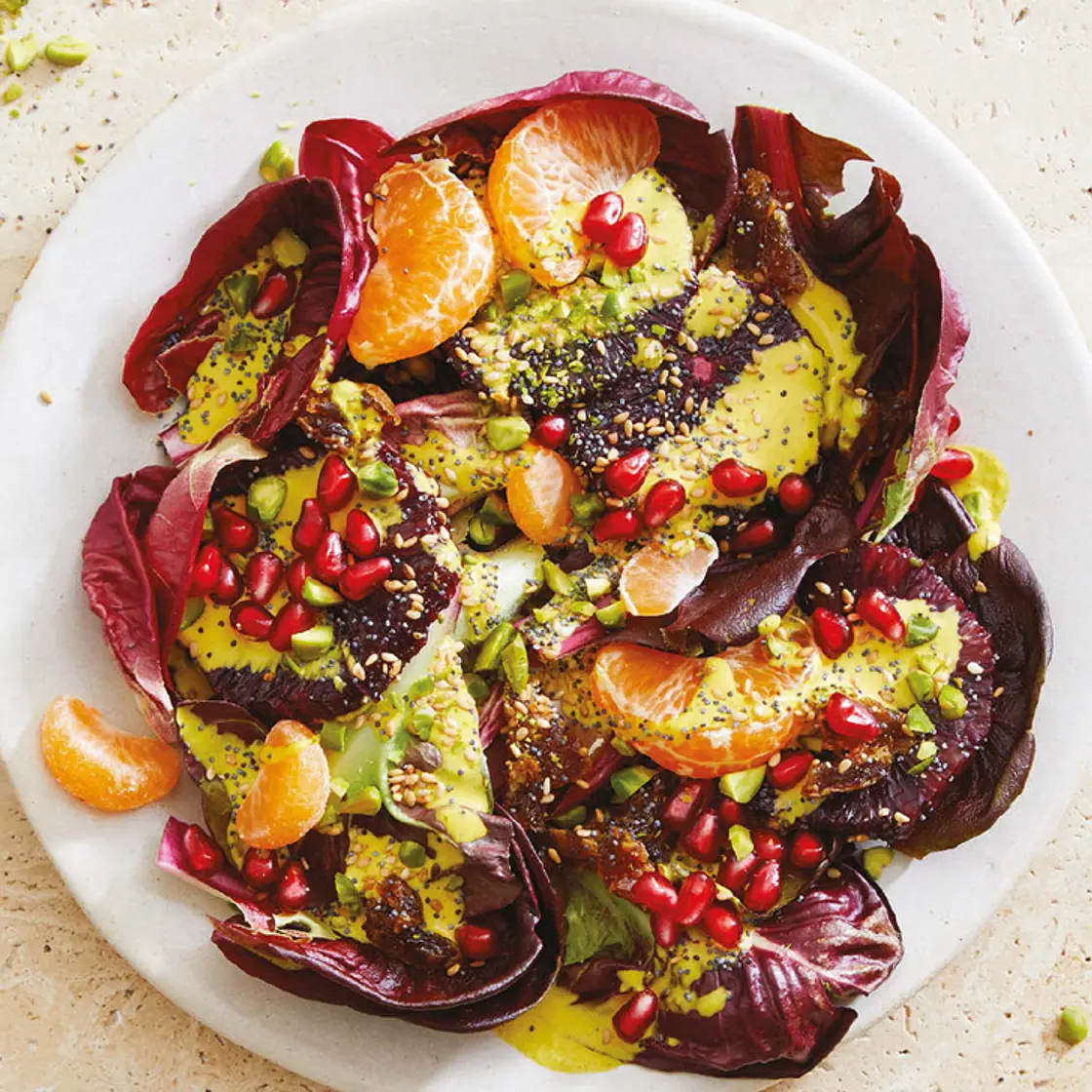 crunchy citrus and chicories with turmeric tahini dressing