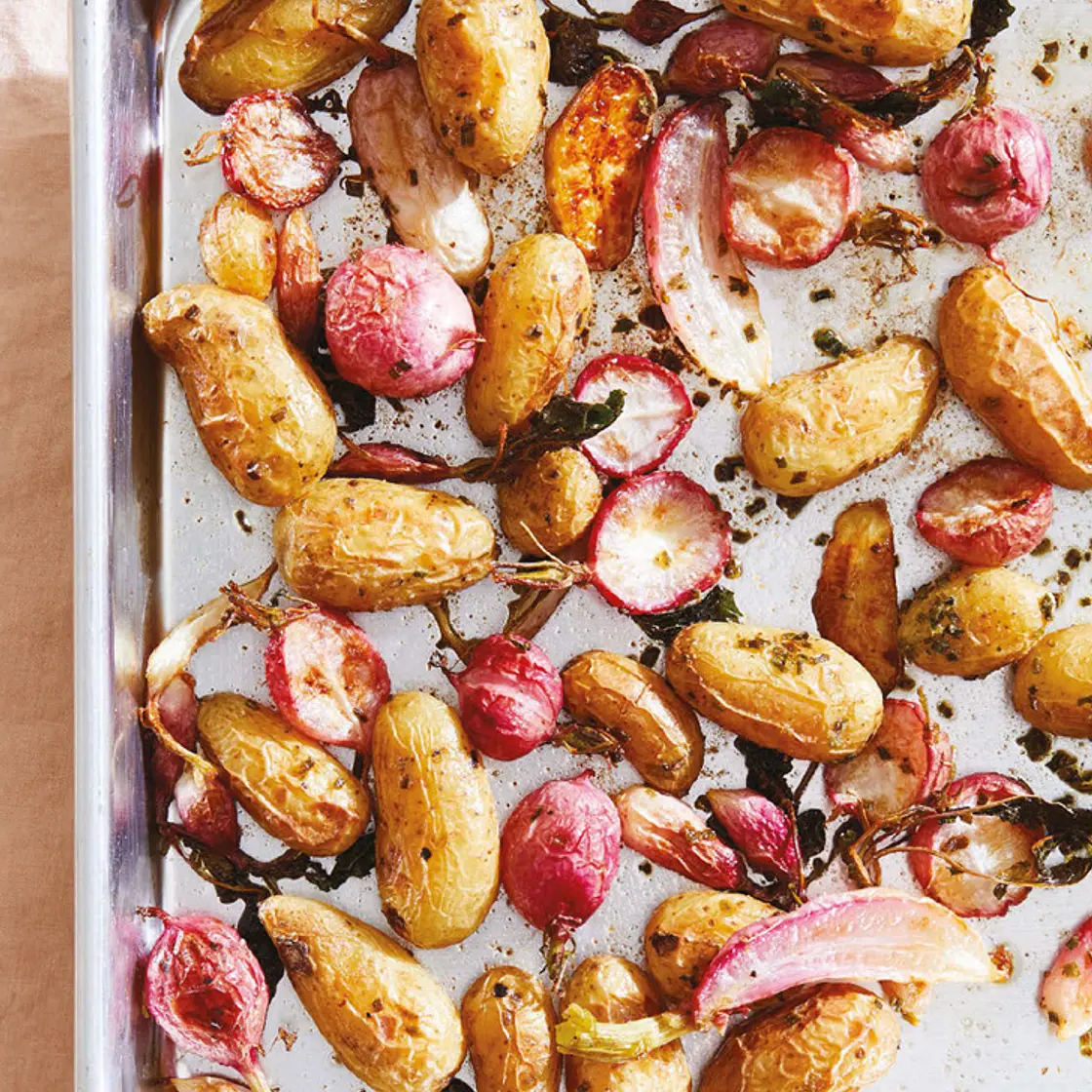 roasted little potatoes and radishes with chive butter