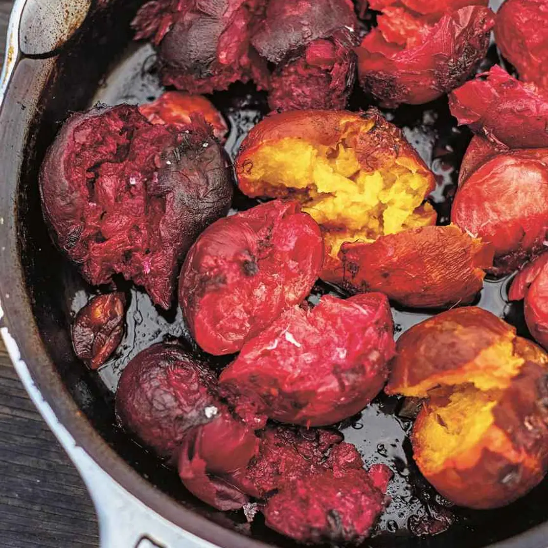 Roasted and Smashed Beets with Spiced Green Sauce