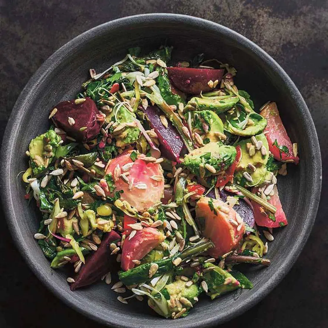 Roasted Beets, Avocado, and Sunflower Seeds
