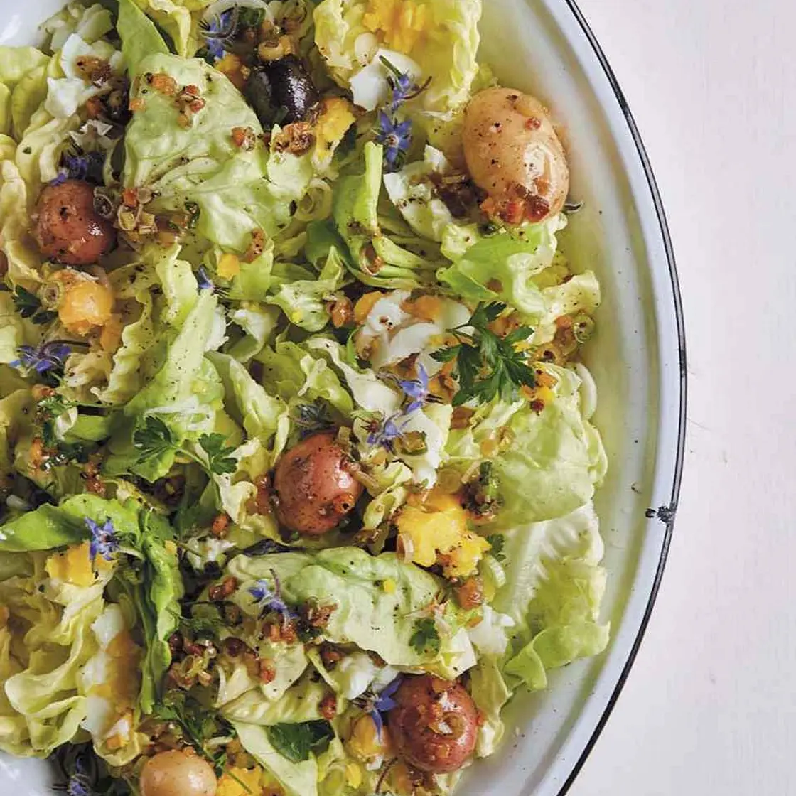 Butter Lettuce with New Potatoes, Eggs, and Pancetta Vinaigrette