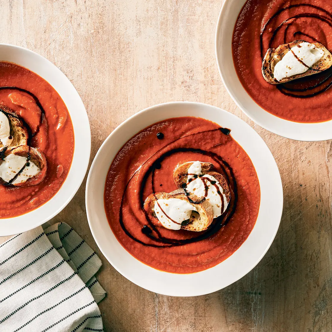 Tomato Soup with Mozzarella Toasts