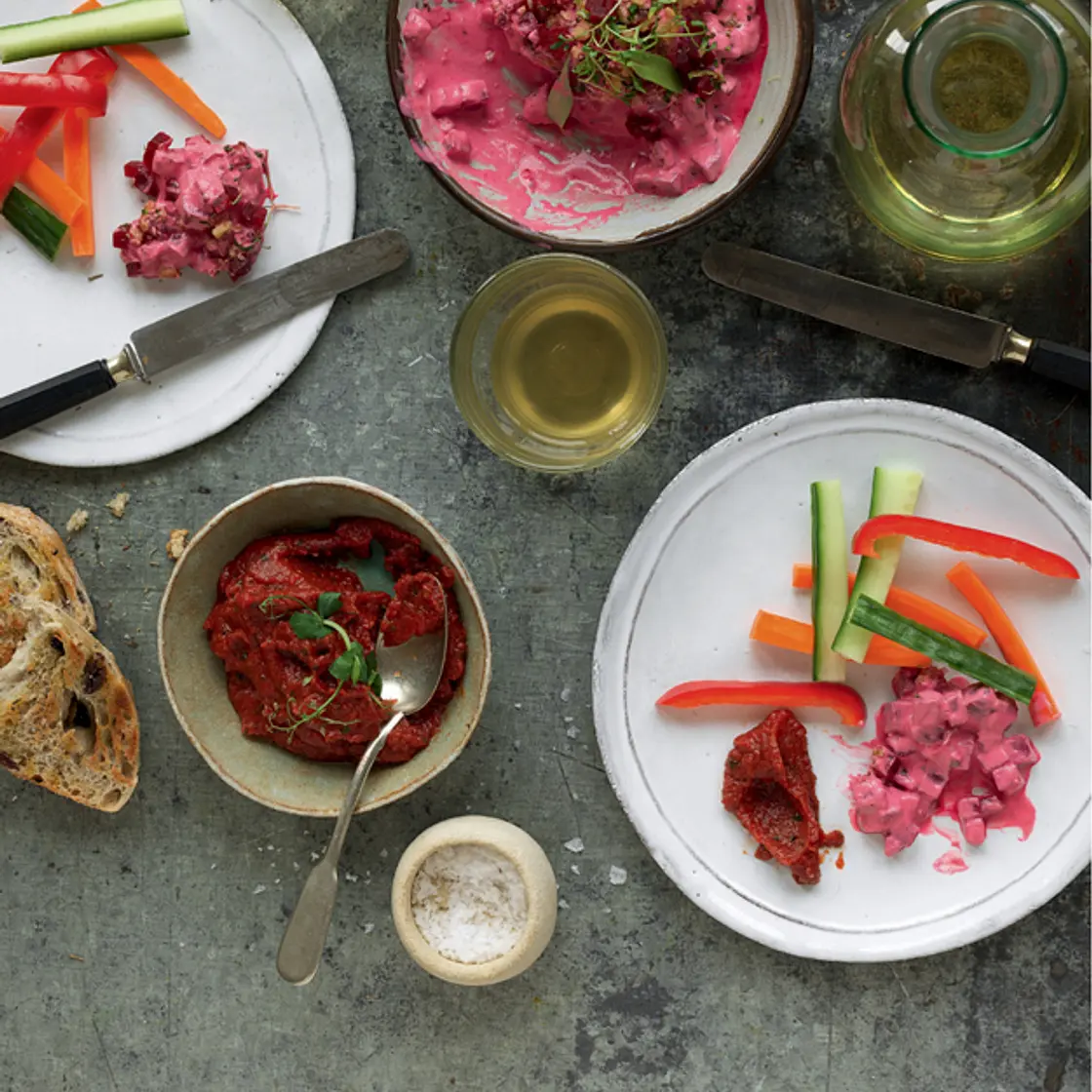 BEETROOT DICE WITH GREEK YOGURT, LIME AND CRUSHED WALNUTS