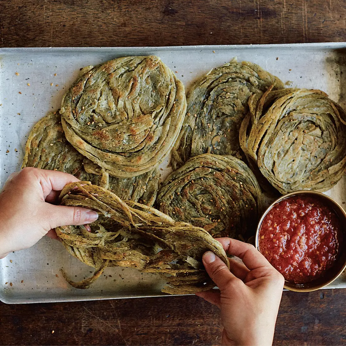 Za’atar parathas with grated tomato