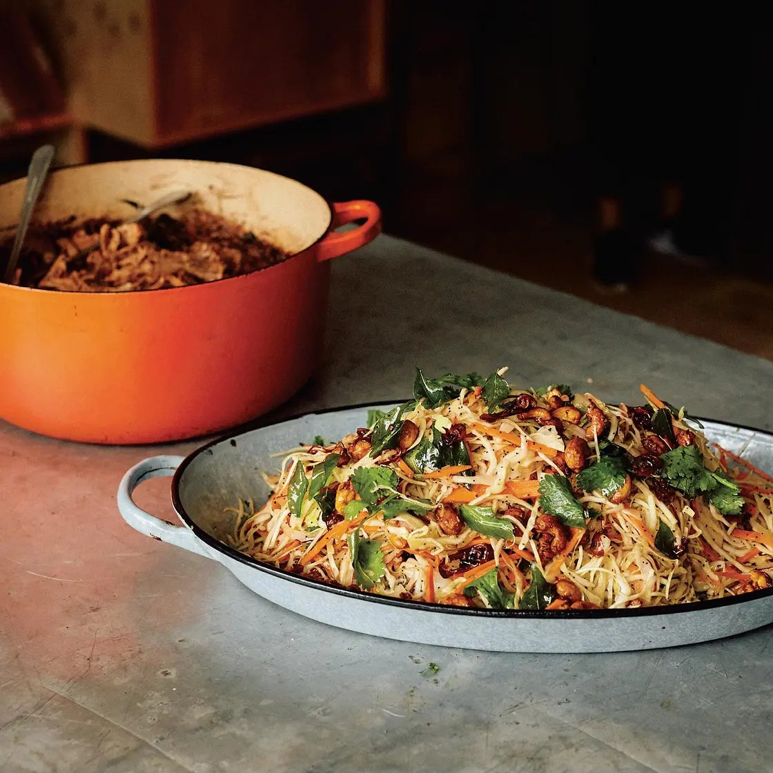 Lime and poppy seed slaw with curry leaf oil