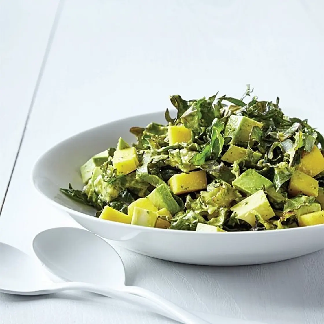 MANGO-AVOCADO-KALE SALAD WITH GINGER-SESAME ORANGE DRESSING