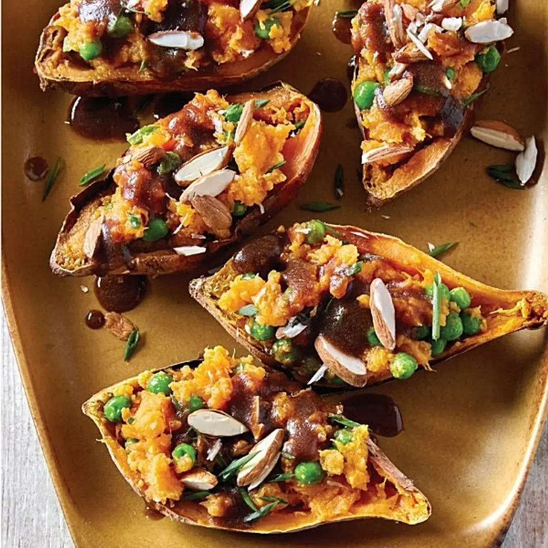 STUFFED SWEET POTATOES WITH BALSAMIC-DATE GLAZE