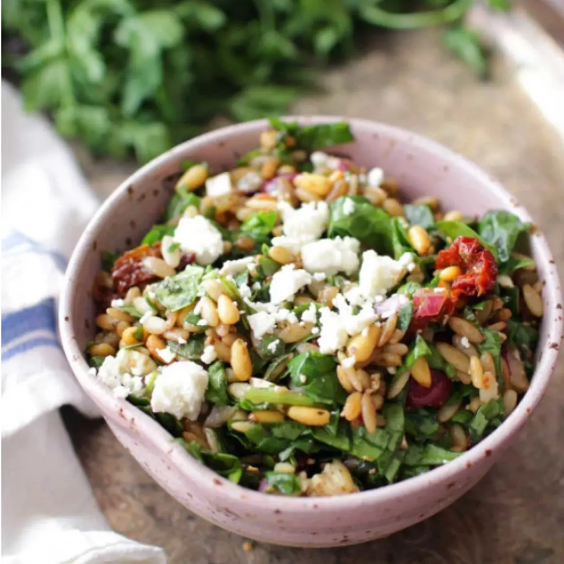 Spinach and Orzo Salad For One