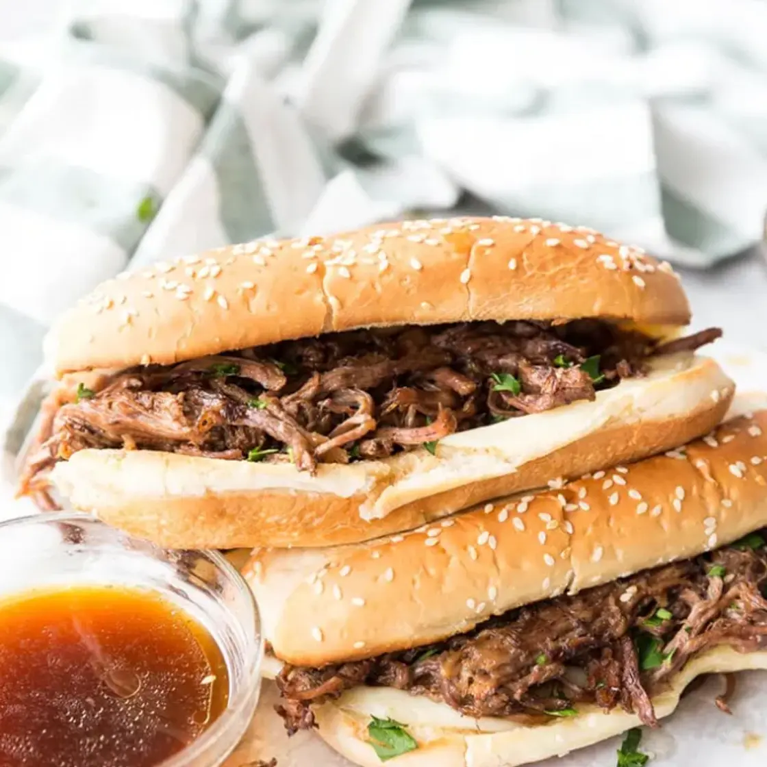 French Dip (leftover pot roast)
