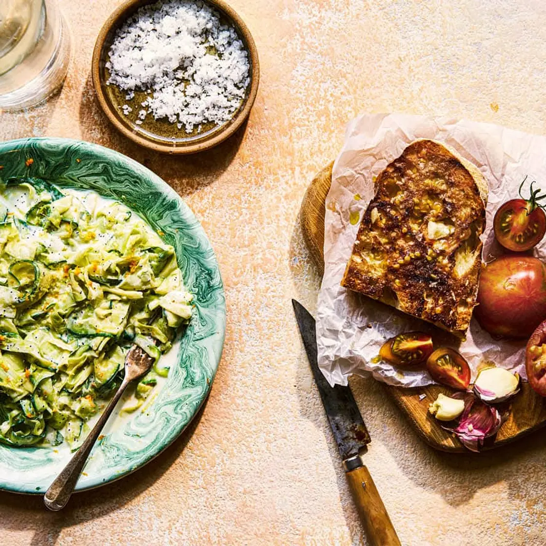 Courgette with buttermilk + poppy seed dressing