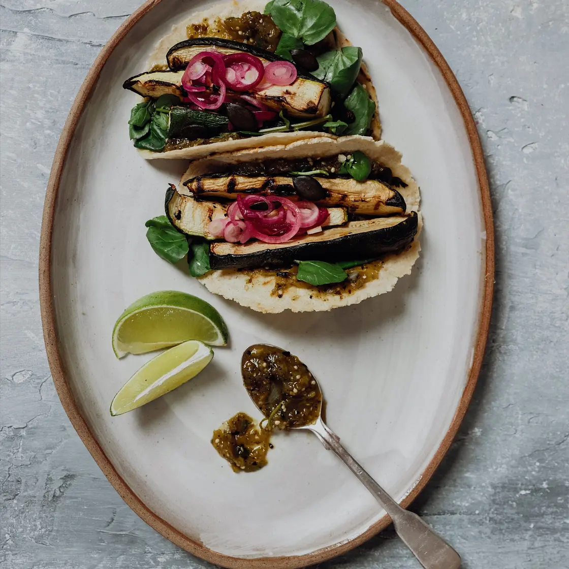 Green Tacos with Zucchini Spears