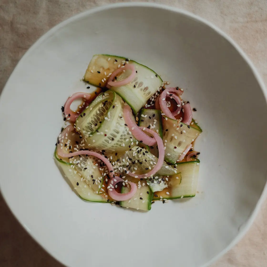 Shaved Cucumber Salad in a Honey Sesame Dressing