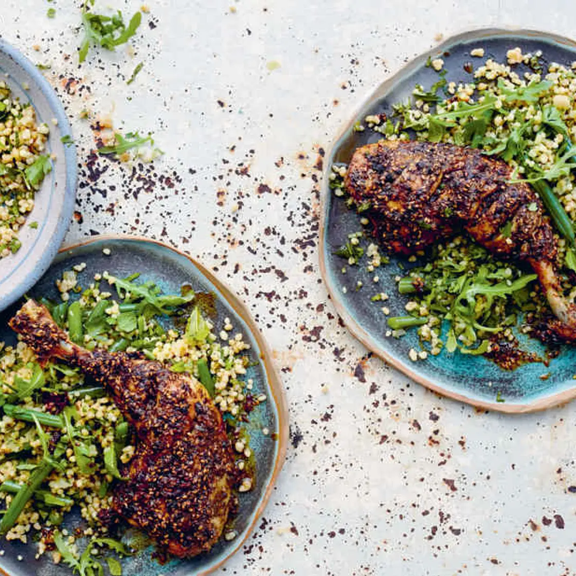Warm maftool salad with za’atar chicken
