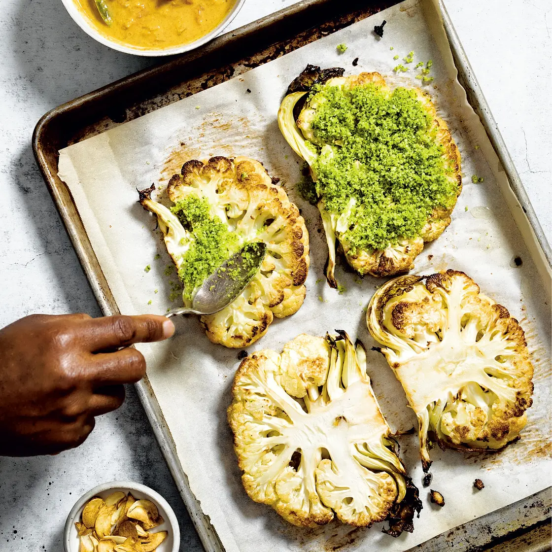 panko-crusted cauliflower and coconut curry