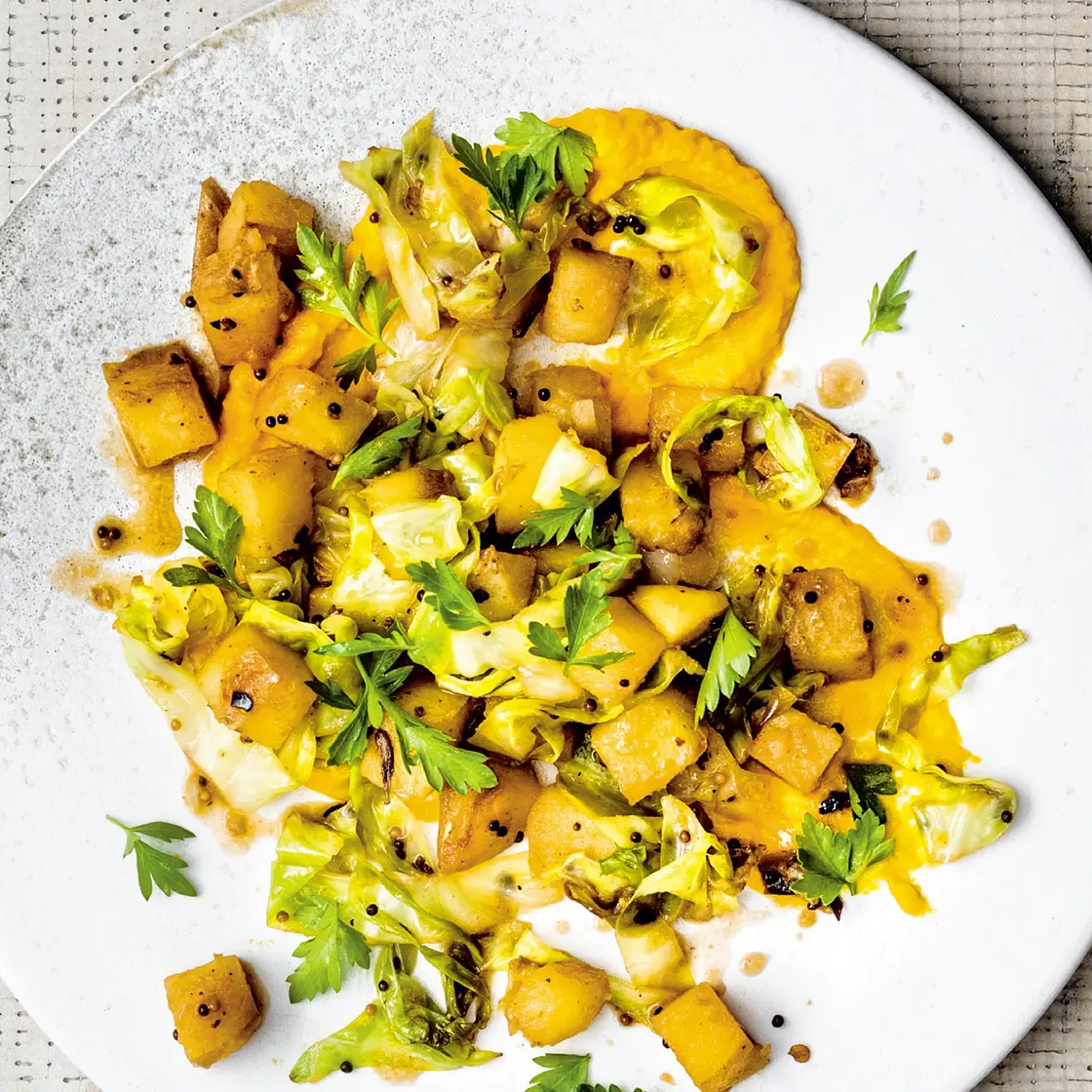 sautéed cabbage and roasted potatoes