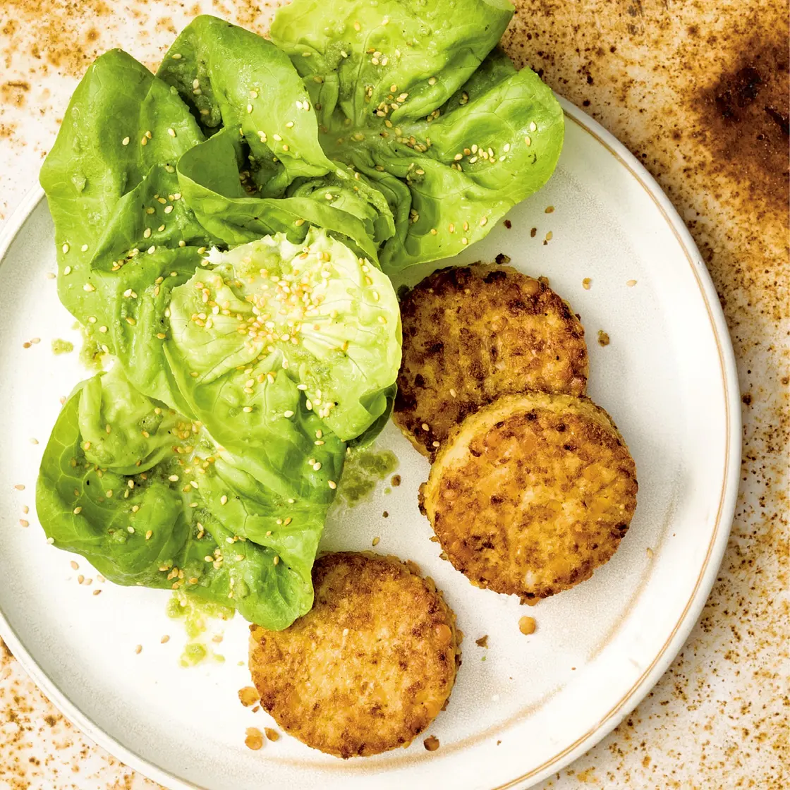 millet, red lentil, and potato cakes