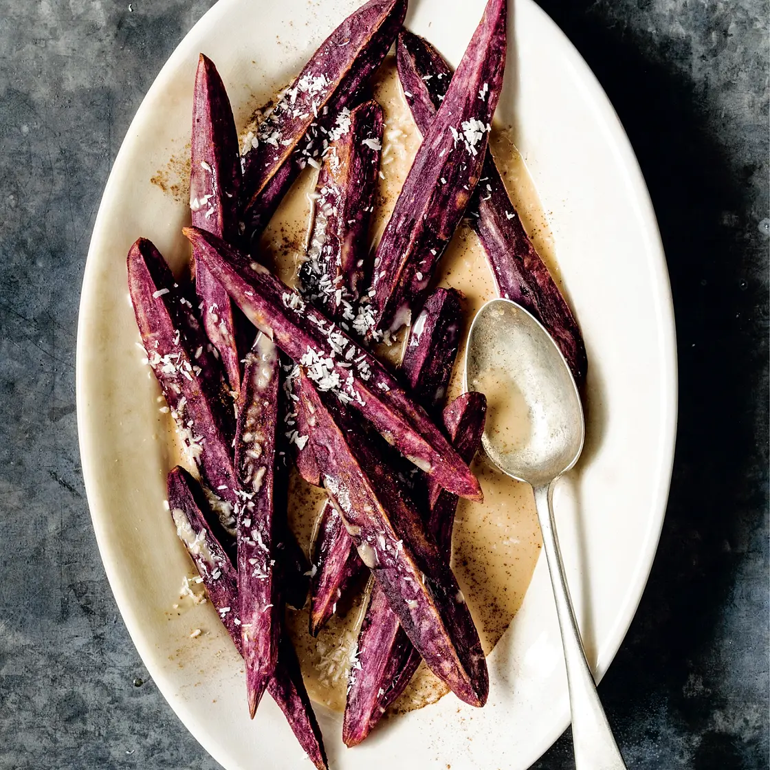 roasted okinawan sweet potato wedges