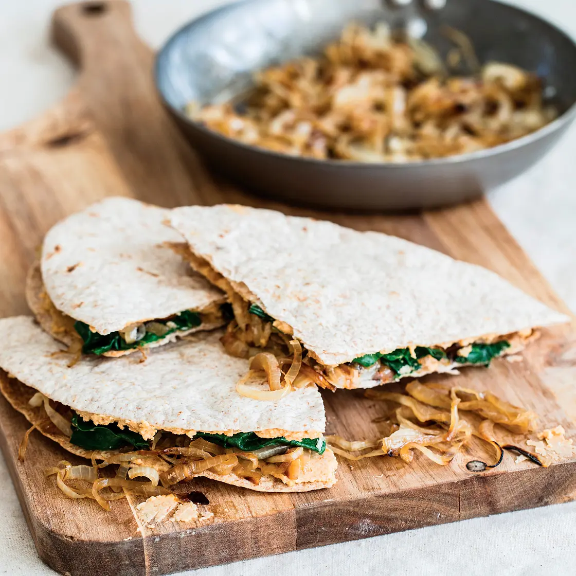 SPICY CHICKPEA QUESADILLAS WITH CARAMELIZED ONIONS