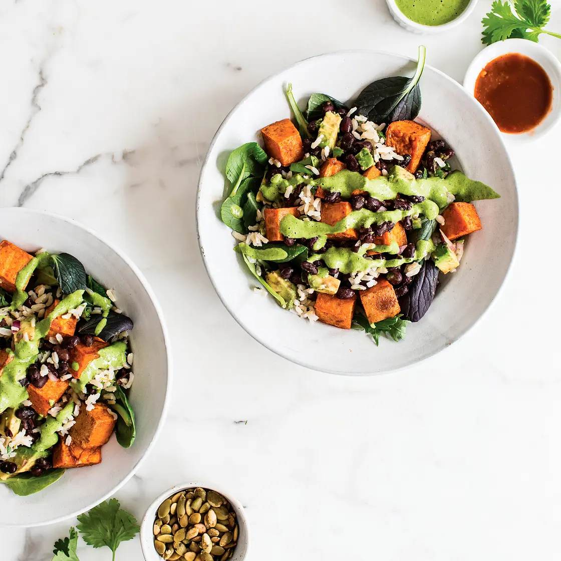 SWEET POTATO BOWLS WITH CILANTRO LIME RICE AND BLACK BEANS